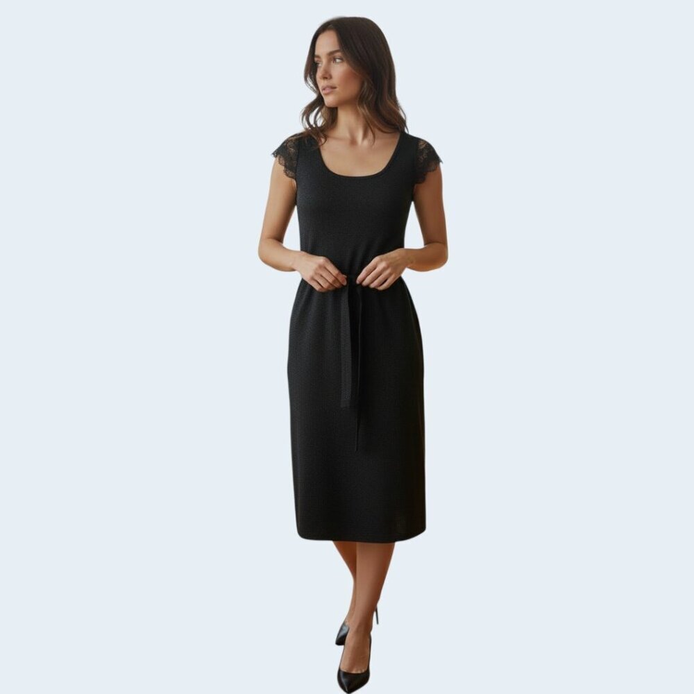 Carmen Marc Valvo Women Dress Black With Silver Shimmer Lace Sleeve Small NWOT